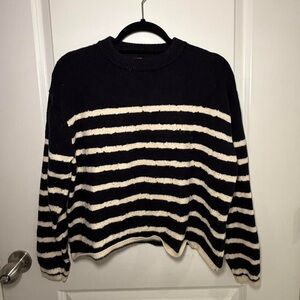 Zara Classic Black and Cream Striped Sweater
